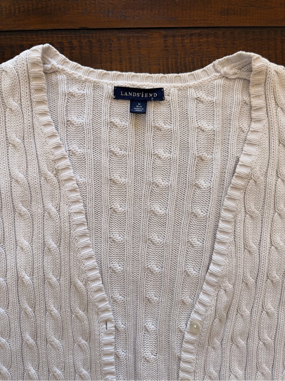 Lands' End Cream Cable‑Knit Button‑Front Cardigan - Picture 2 of 7